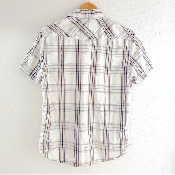 American Eagle Vintage Fit Pearl Snap Shirt Men's Size‎ M Beige Plaid - Picture 2 of 10